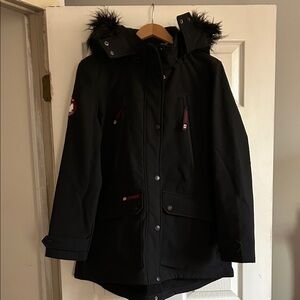 Women's Black Ski Jacket with Faux Fur Hood
